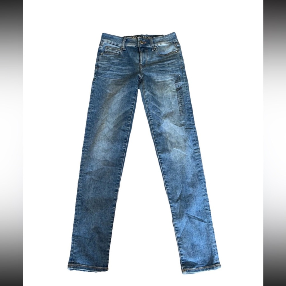 American Eagle skinny super stretch blue denim jeans women size 0